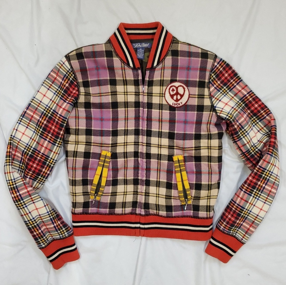 Rare Lucky brand Plaid Varsity Jacket